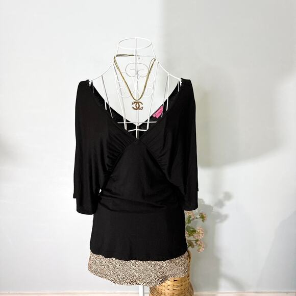 Cute vintage y2k black babydoll wrap blouse top - Picture 2 of 6